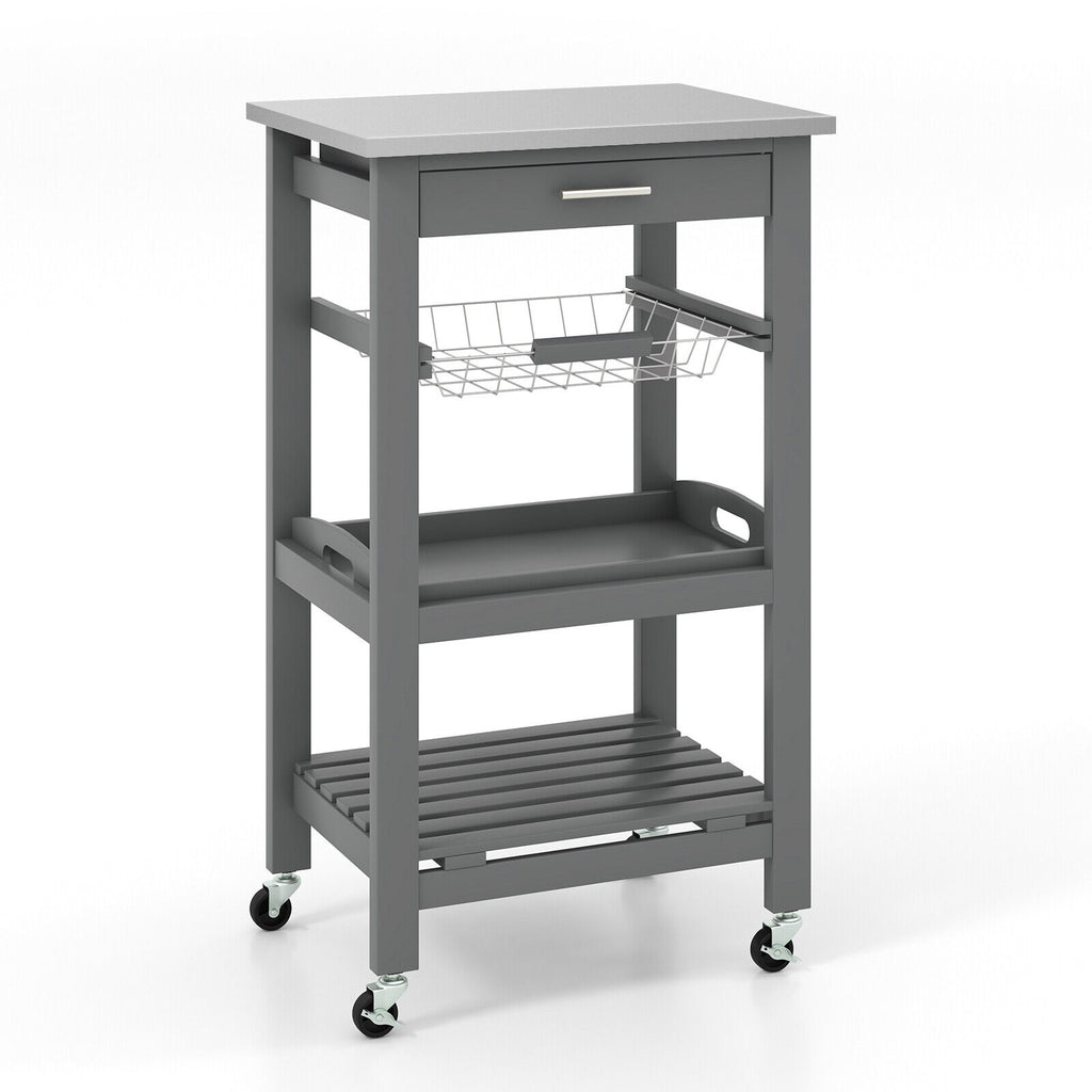 Kitchen Rolling Island Cart with Stainless Steel Top - Black