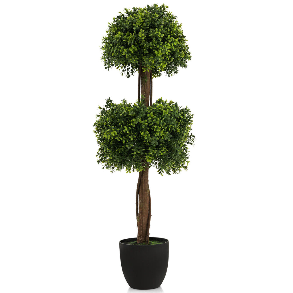 40 Inch Artificial Boxwood Topiary Tree Ball - Green Faux Outdoor Plant