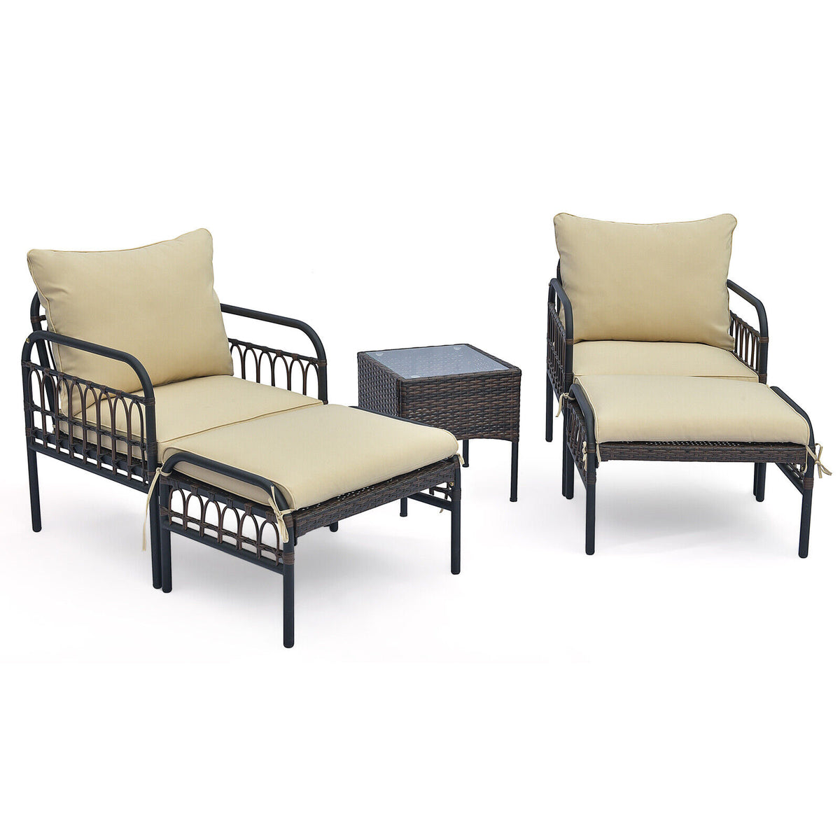 5 Piece Patio Conversation Set with 2 Ottomans and Coffee Table