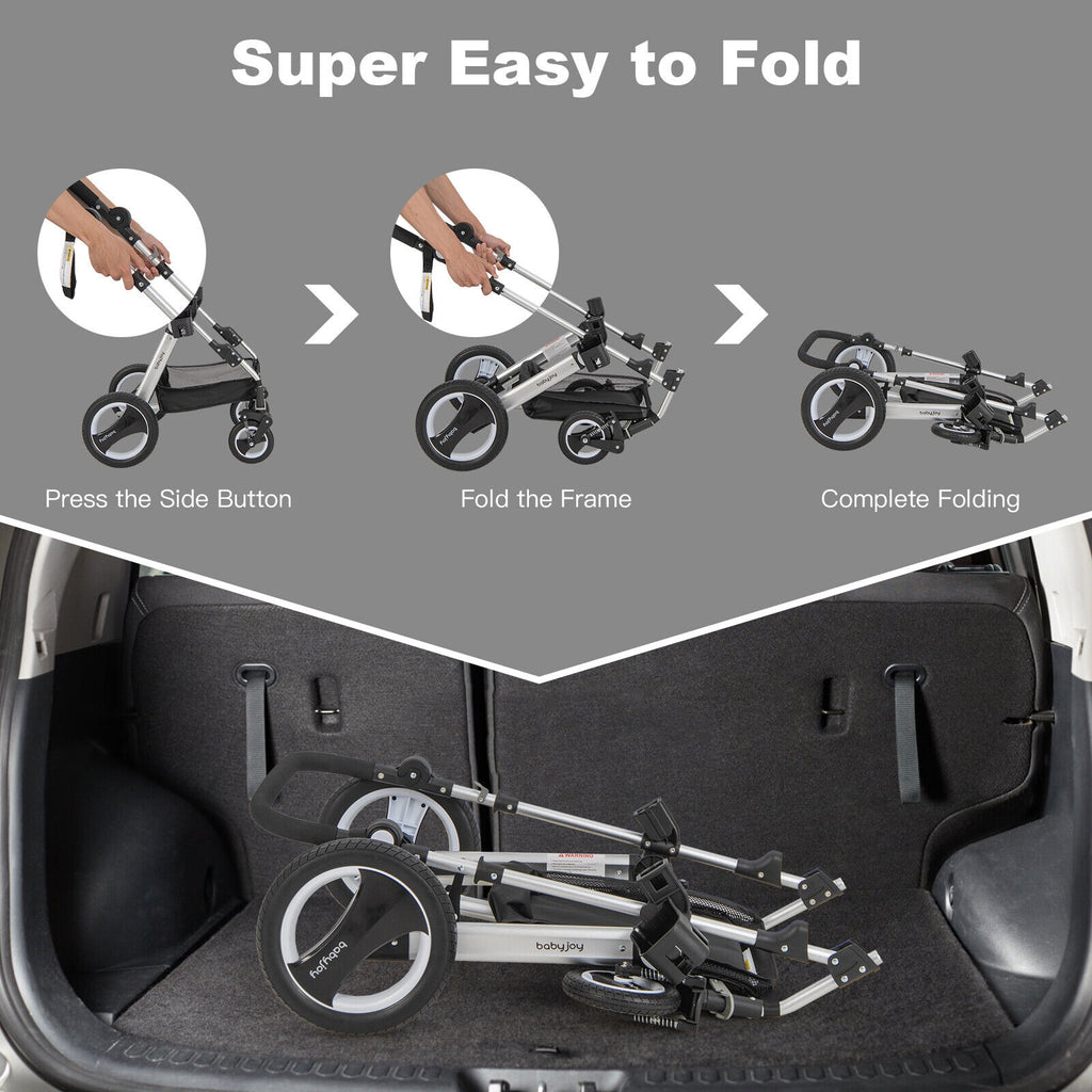 Foldable Aluminum Baby Stroller with Diaper Bag and Cup Holder - Gray