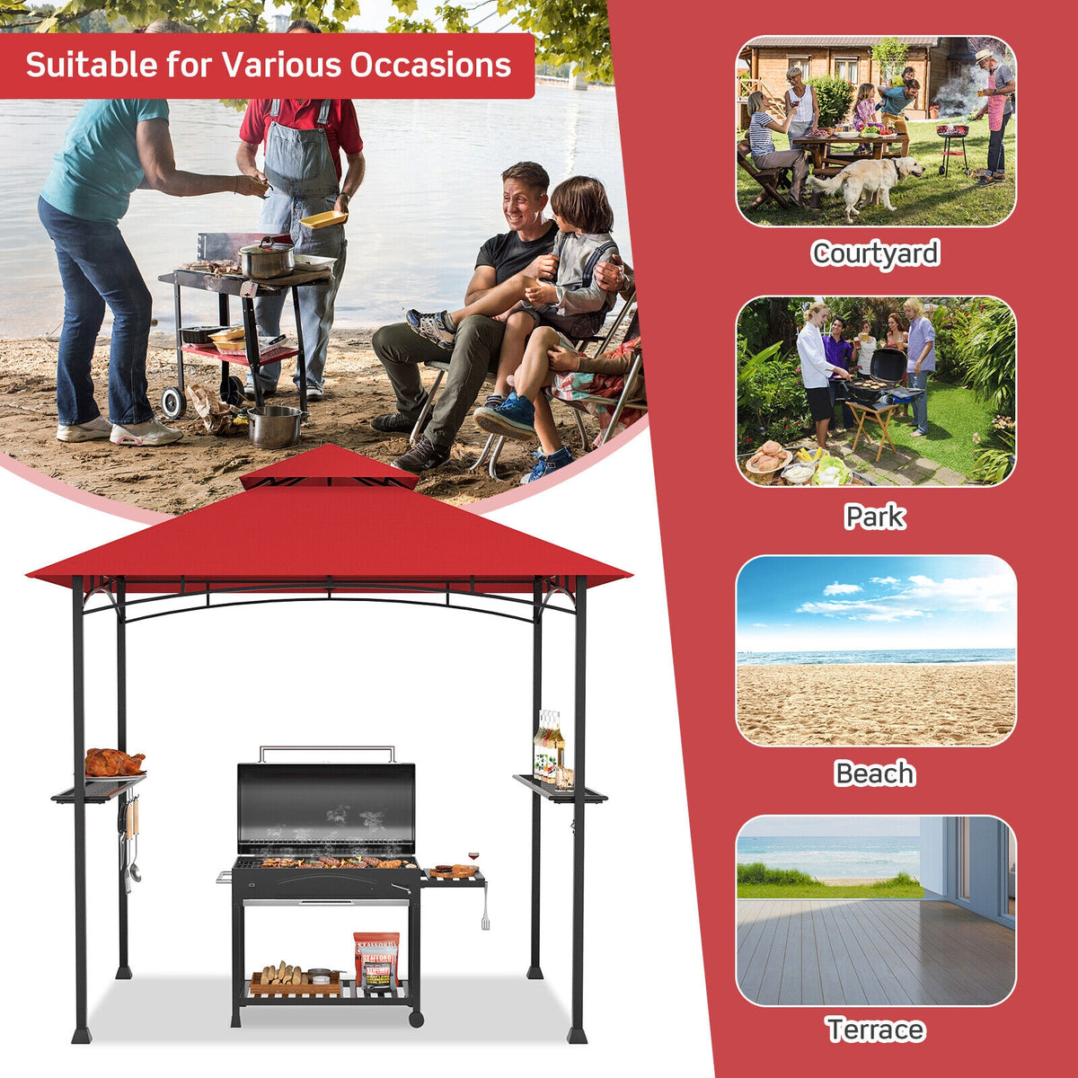 8 x 5 Feet Outdoor Double-Tiered Barbecue Grill Gazebo Canopy Tent