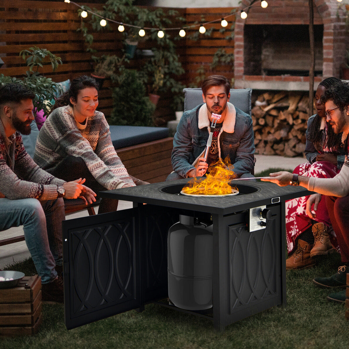 32 Inch Propane Fire Pit Table Square - Black