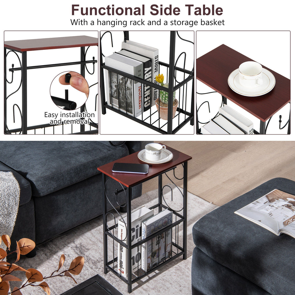 Narrow Side Table with Removable Paper Holder - Brown