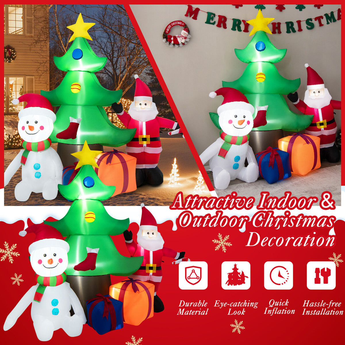 Inflatable Christmas Tree with Santa Claus and Lights - 7.2 Feet, Holiday Yard Decor - Style Variation