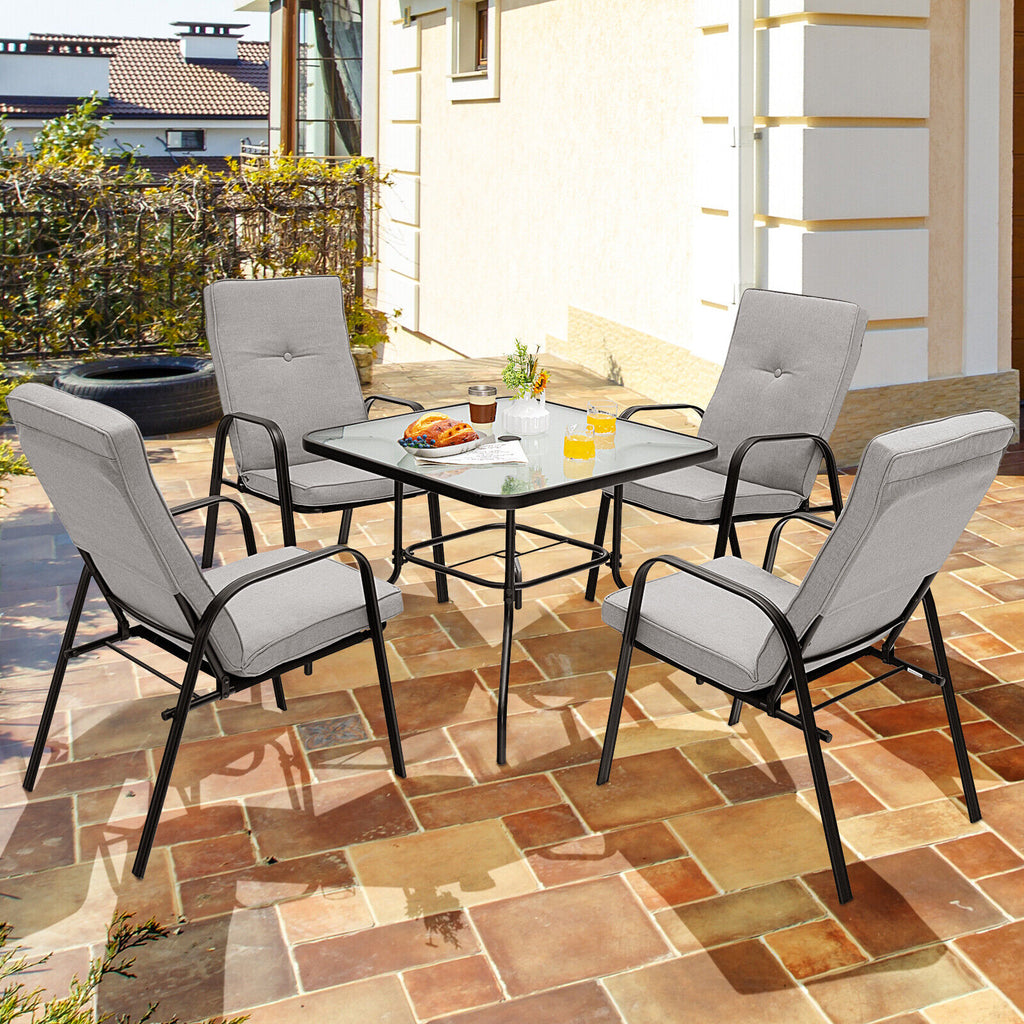 4 Patio Dining Stackable Chairs with High-Back Cushions