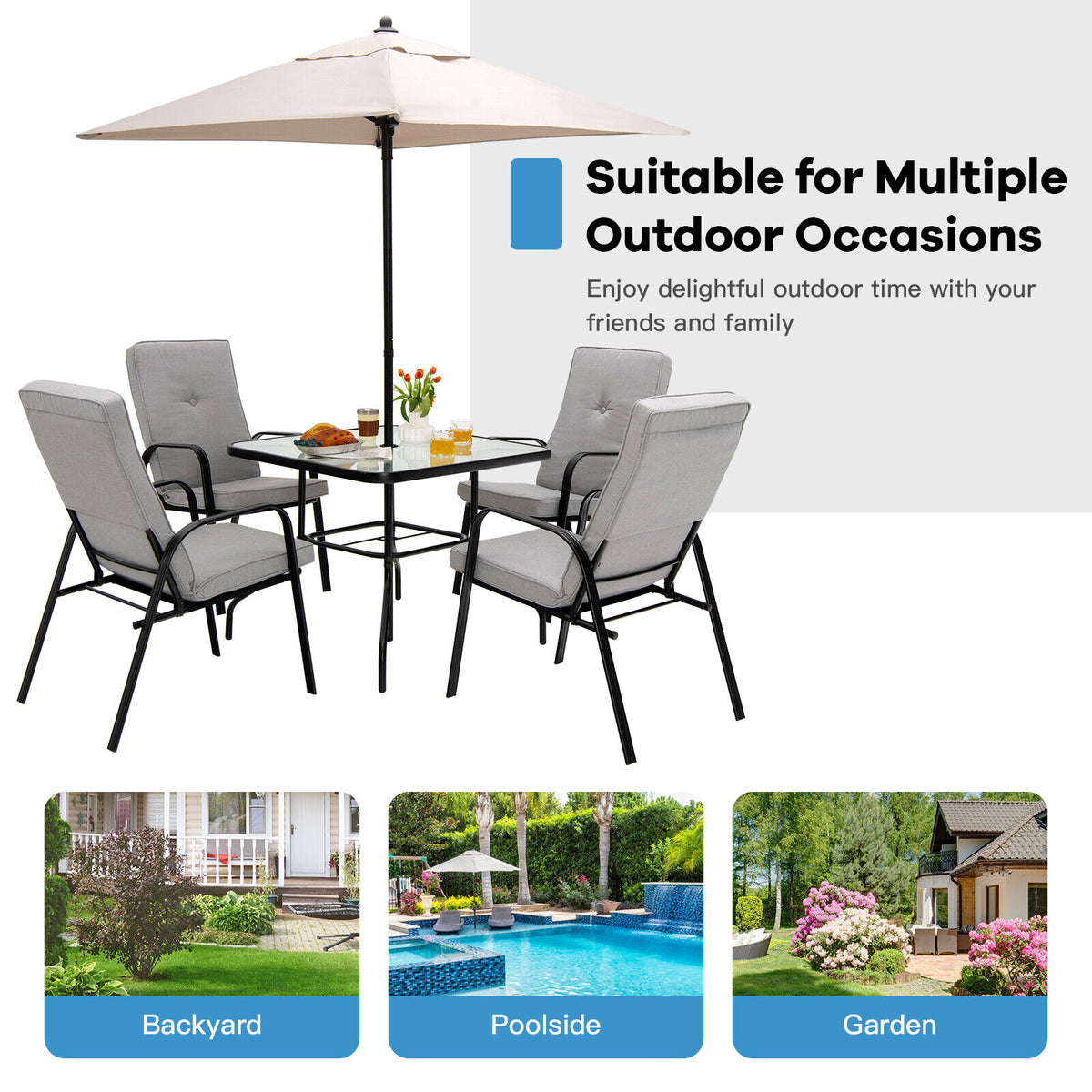 35" Square Tempered Glass Patio Dining Table