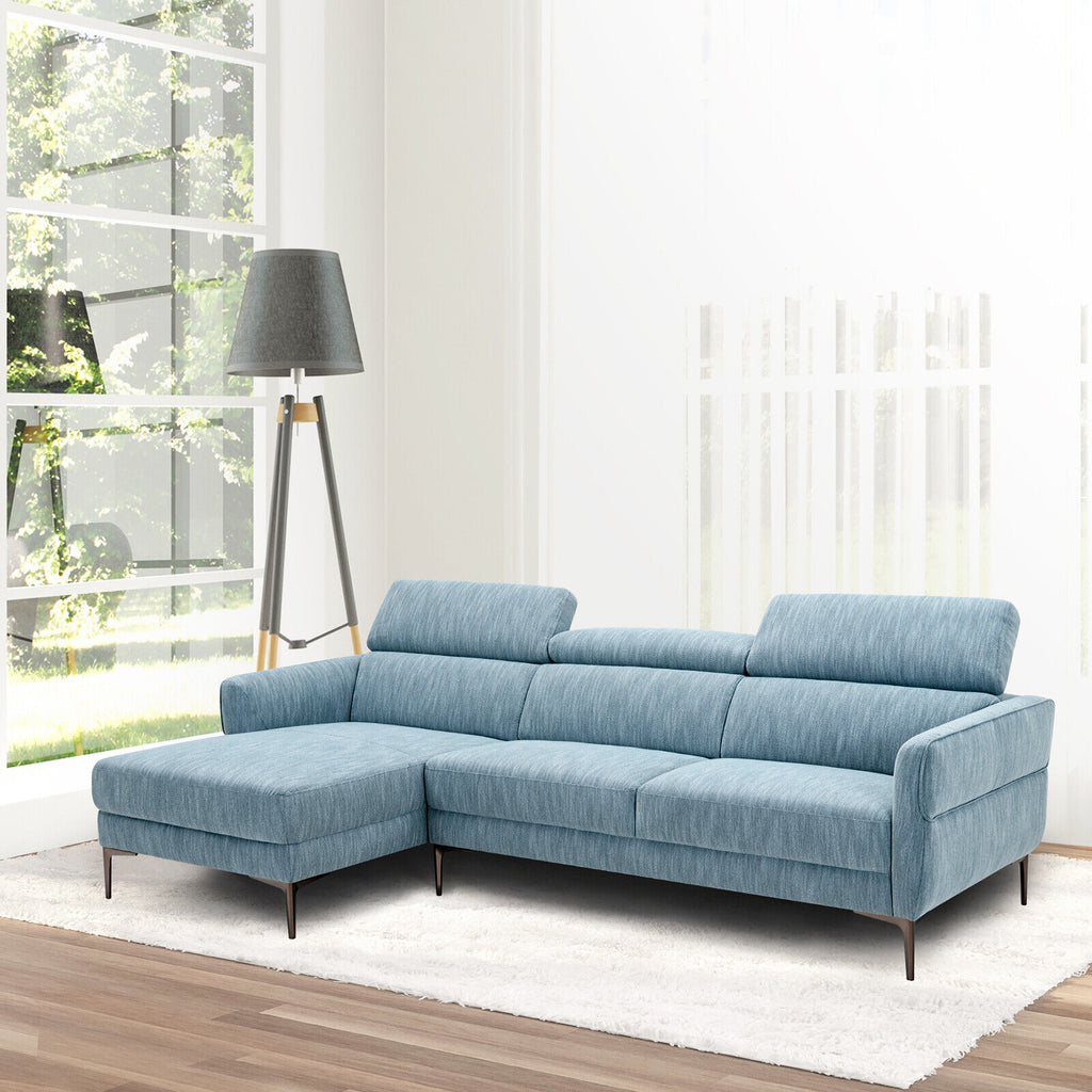 105 Inch L-Shaped Sofa Couch with Adjustable Headrests, Blue