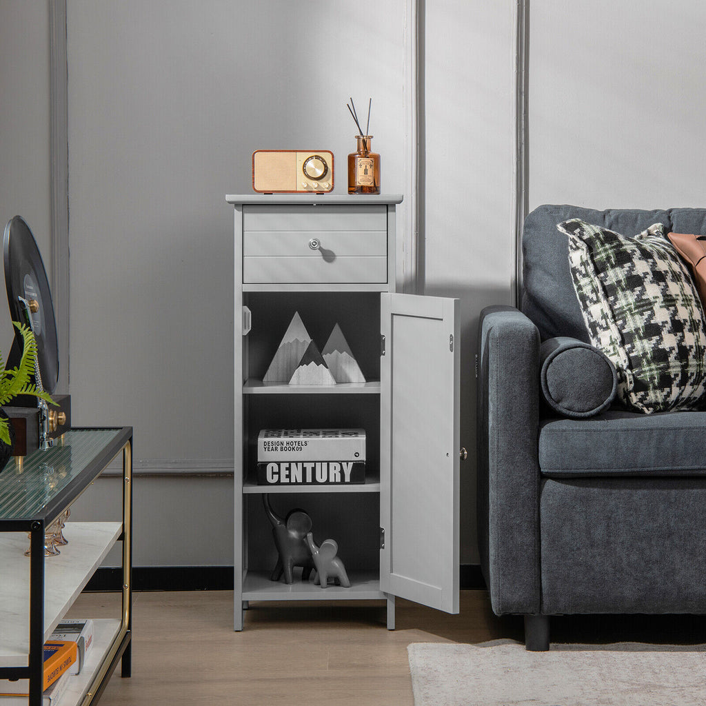 Wooden Bathroom Floor Storage Cabinet with Drawer and Adjustable Shelf