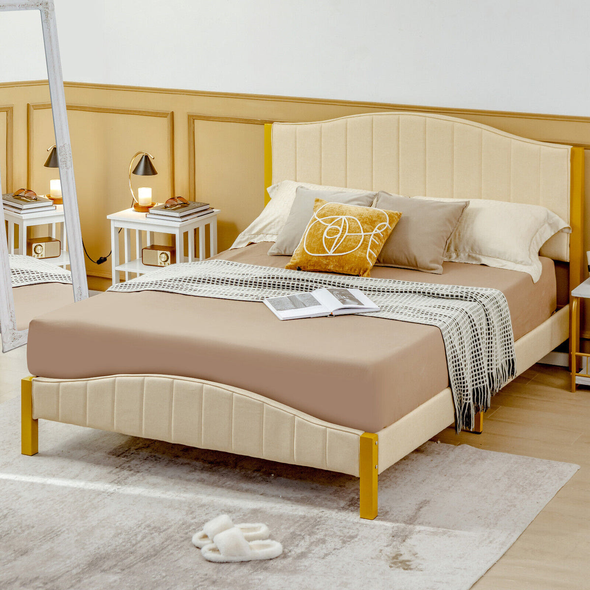 Full Size Upholstered Bed Frame with Quilted Headboard