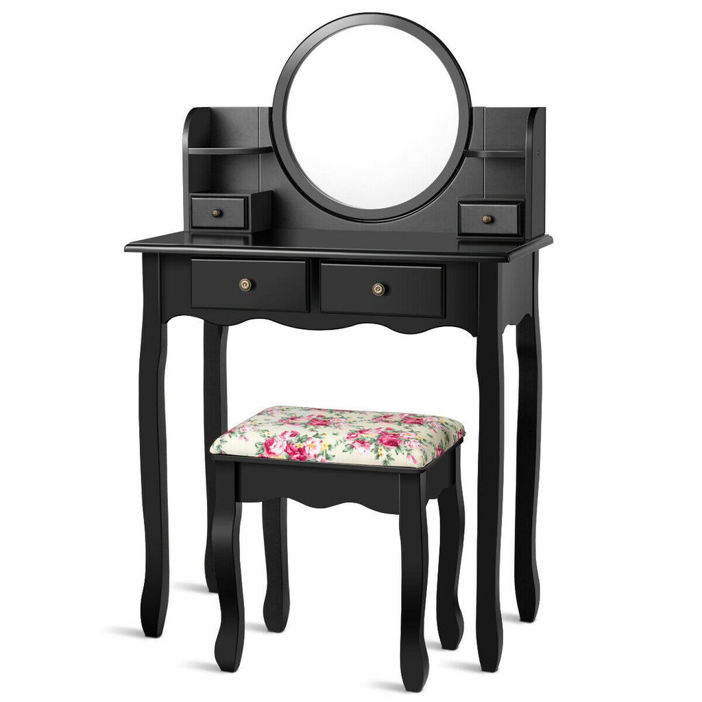 Makeup Vanity Table Set with 360° Mirror & Stool – Black