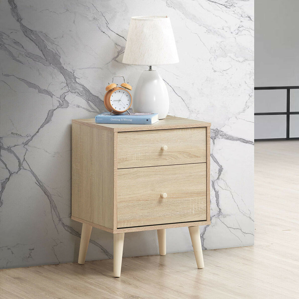 2-Drawer Nightstand with Rubber Legs - Natural