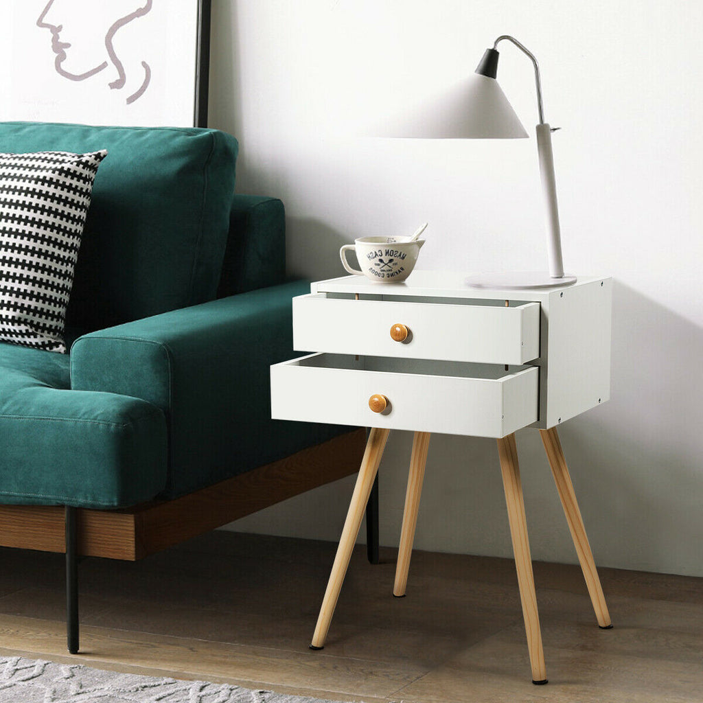 Midcentury Modern Bedside Table with 2 Drawers, Brown