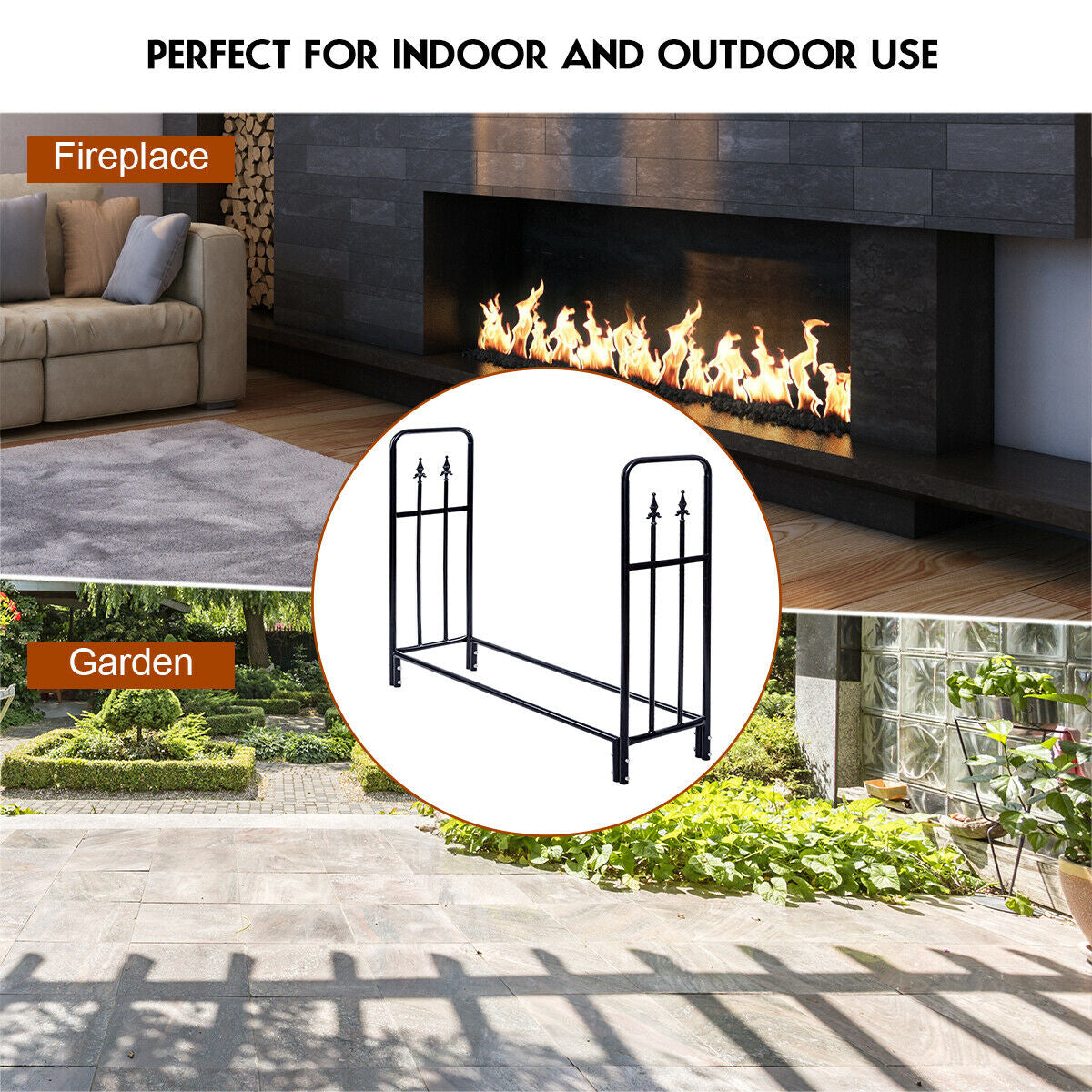 4-Feet Outdoor Firewood Storage Rack - Heavy Duty Steel