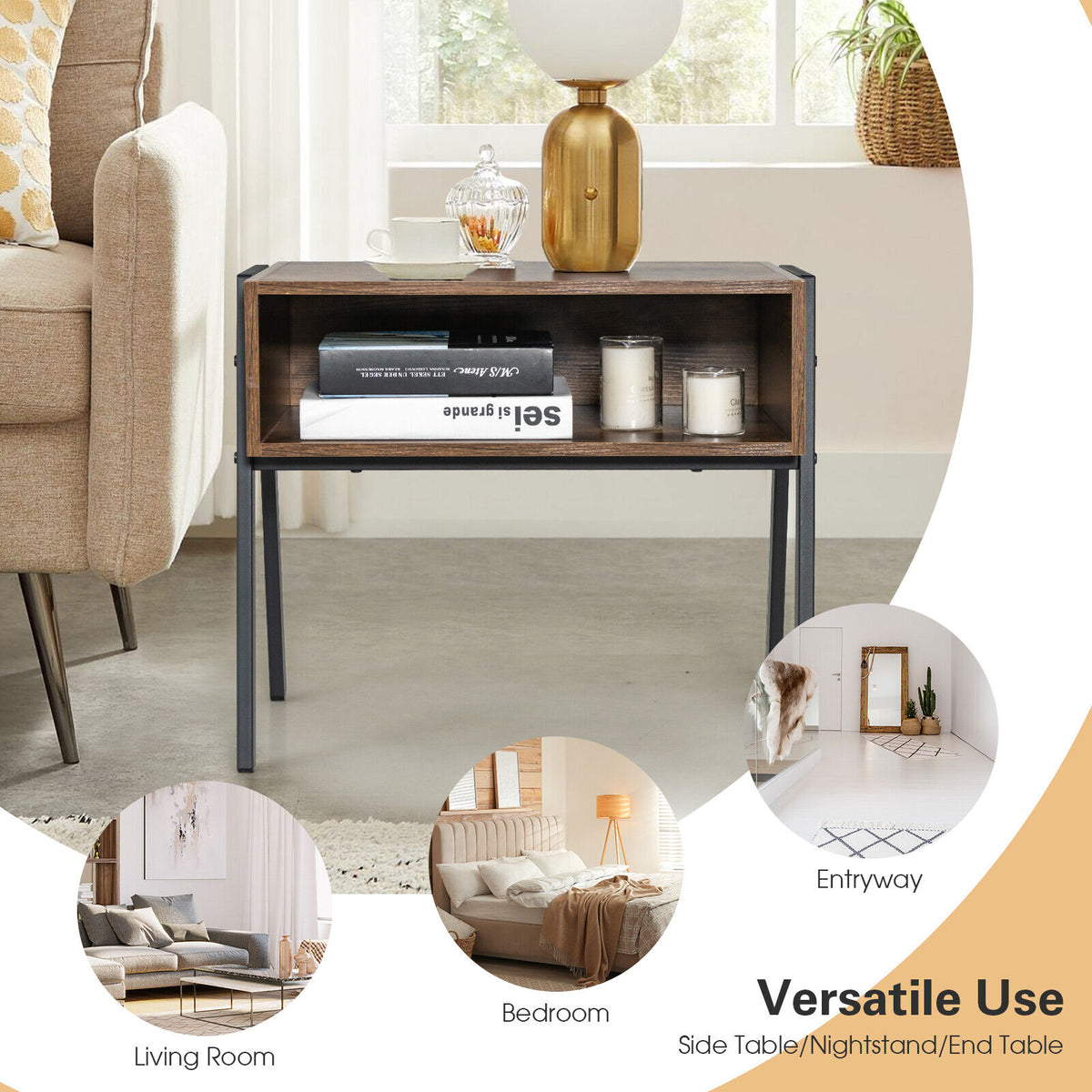 Stackable Nightstand with Metal Frame - Accent Table