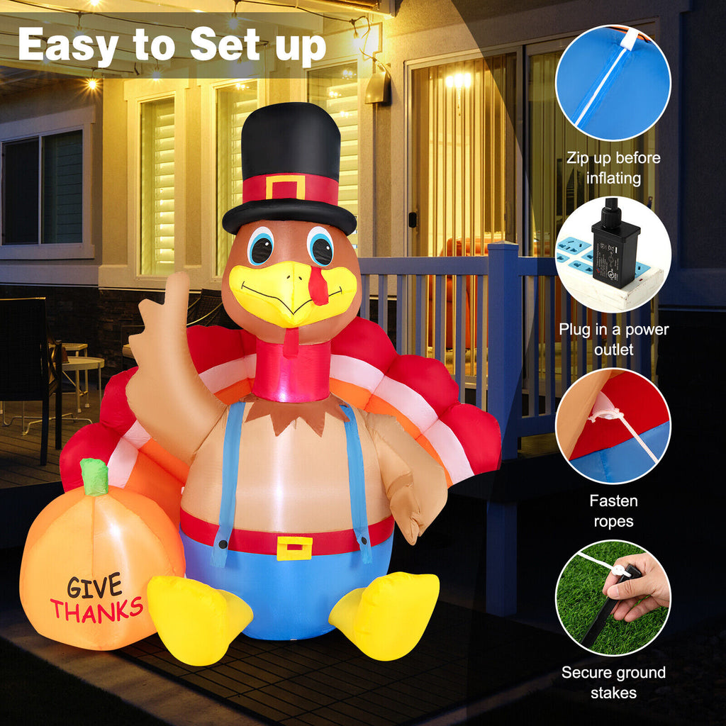 6 Feet Inflatable Thanksgiving Turkey and Pumpkin Yard Decor with Lights