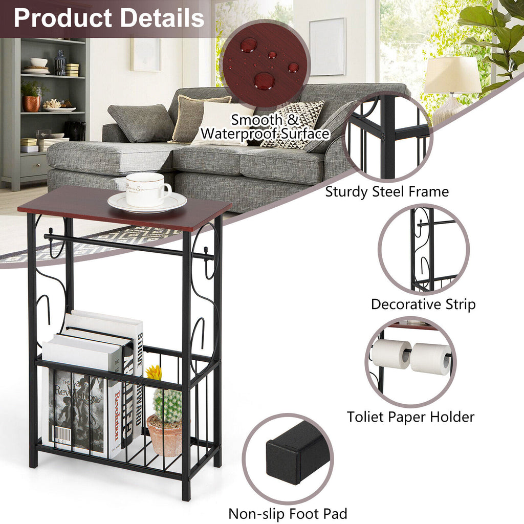 Narrow Side Table with Removable Paper Holder - Brown