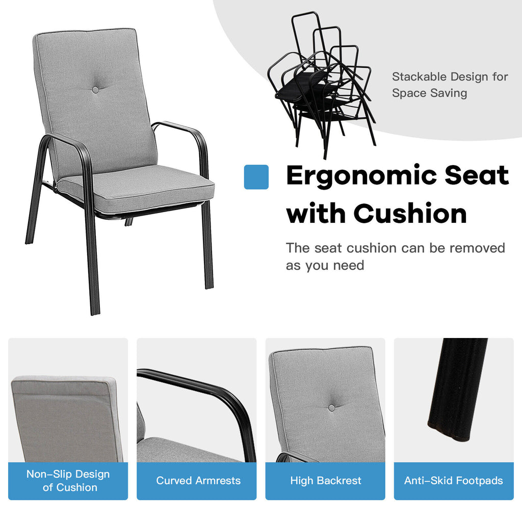 4 Patio Dining Stackable Chairs with High-Back Cushions