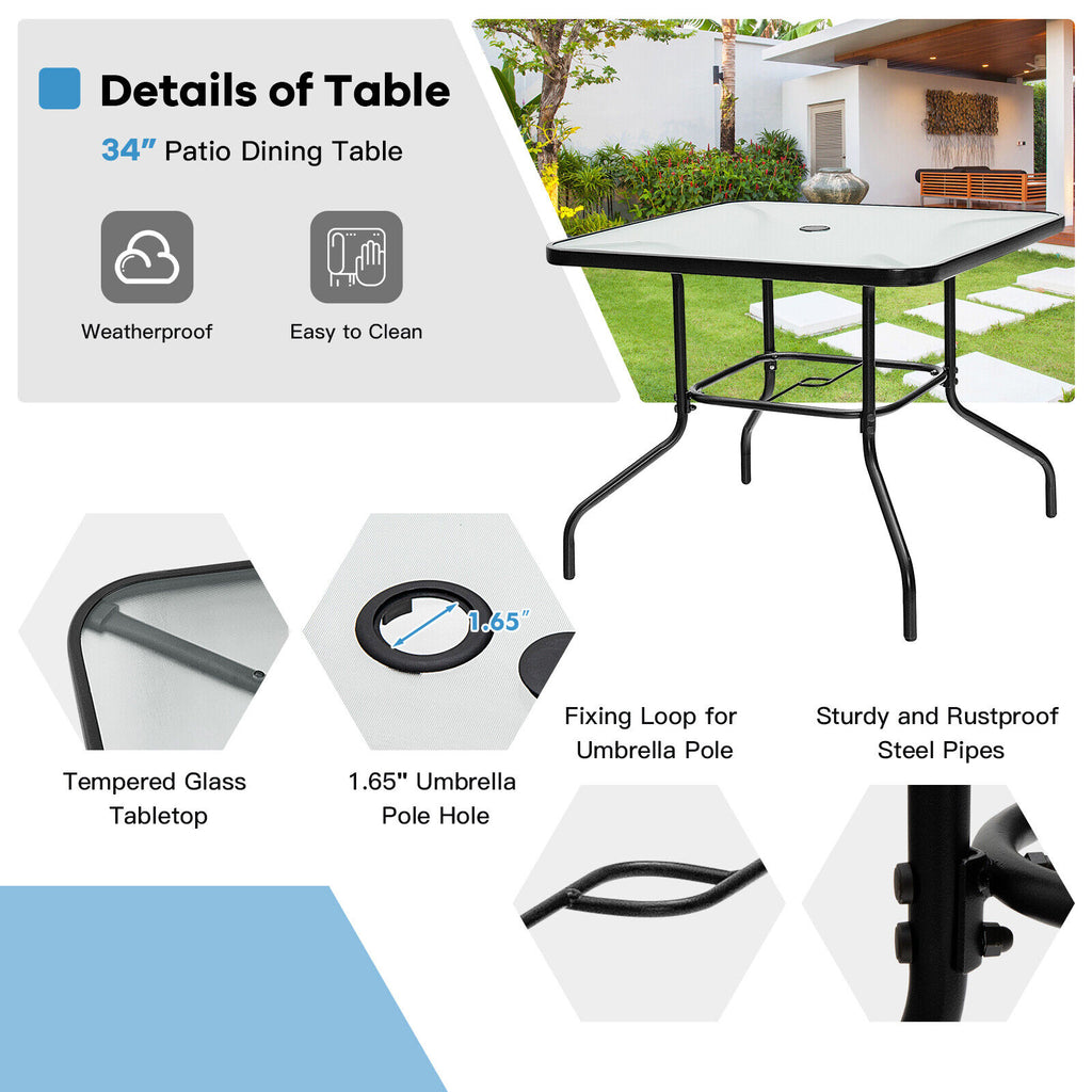 35" Square Tempered Glass Patio Dining Table