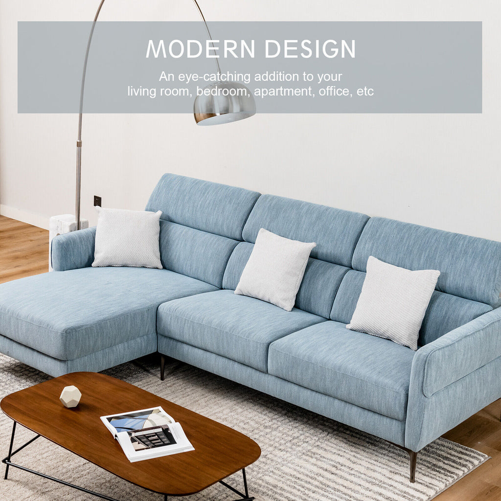 105 Inch L-Shaped Sofa Couch with Adjustable Headrests, Blue