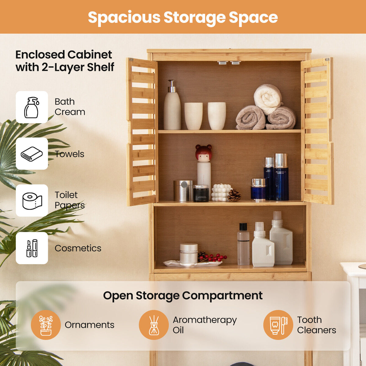 Bamboo Over-the-Toilet Storage Cabinet - 2-Door, Natural