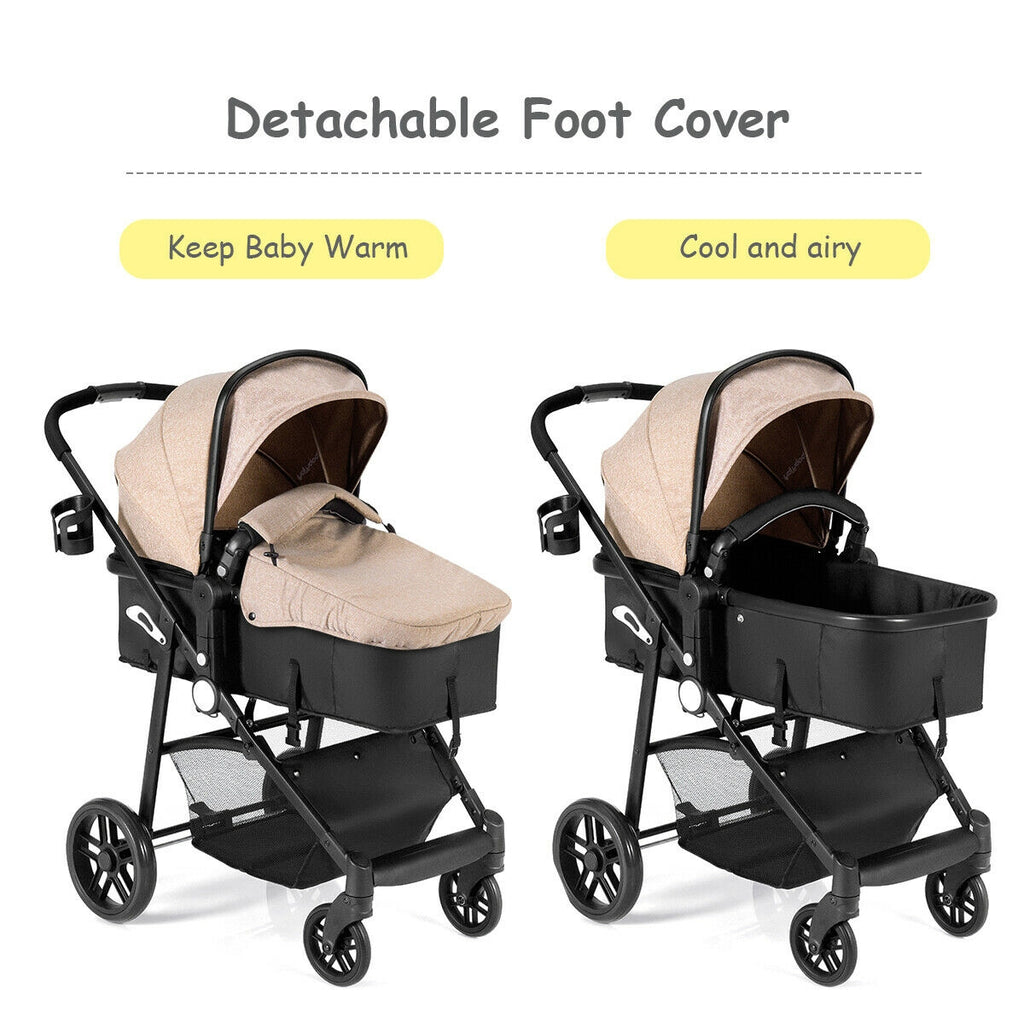 2-in-1 Foldable Infant Baby Stroller with Cup Holder - Light Brown, Newborn to 36 Months