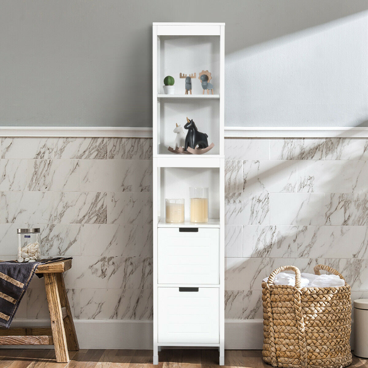 5-Tier Bathroom Floor Cabinet with 2 Drawers