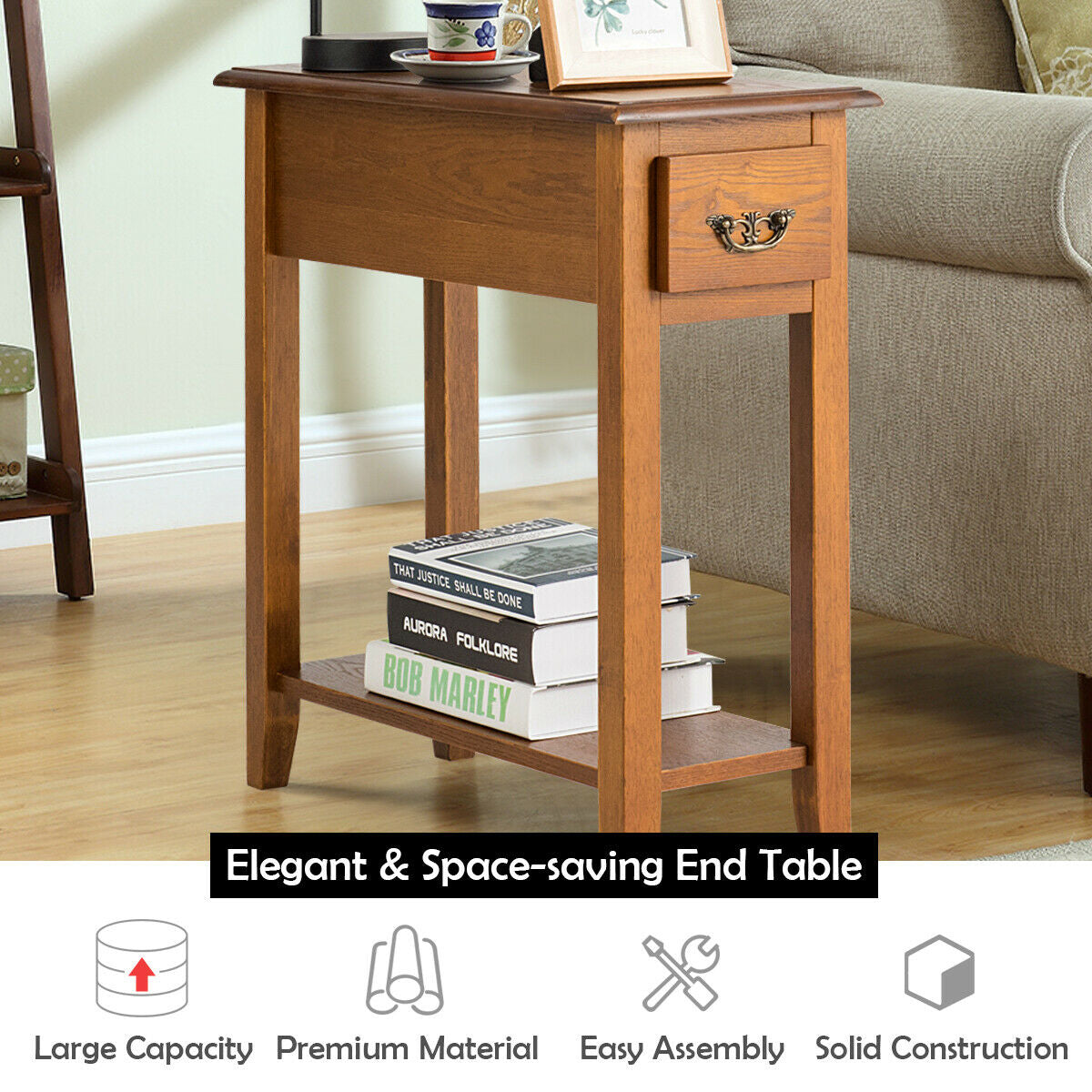 2-Tier Nightstand with Drawer - Yellow