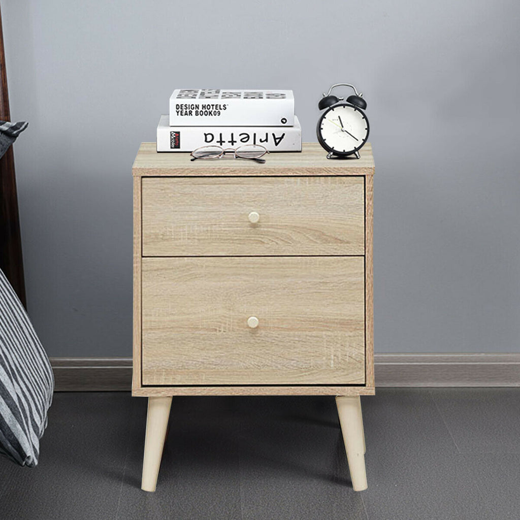 2-Drawer Nightstand with Rubber Legs - Natural