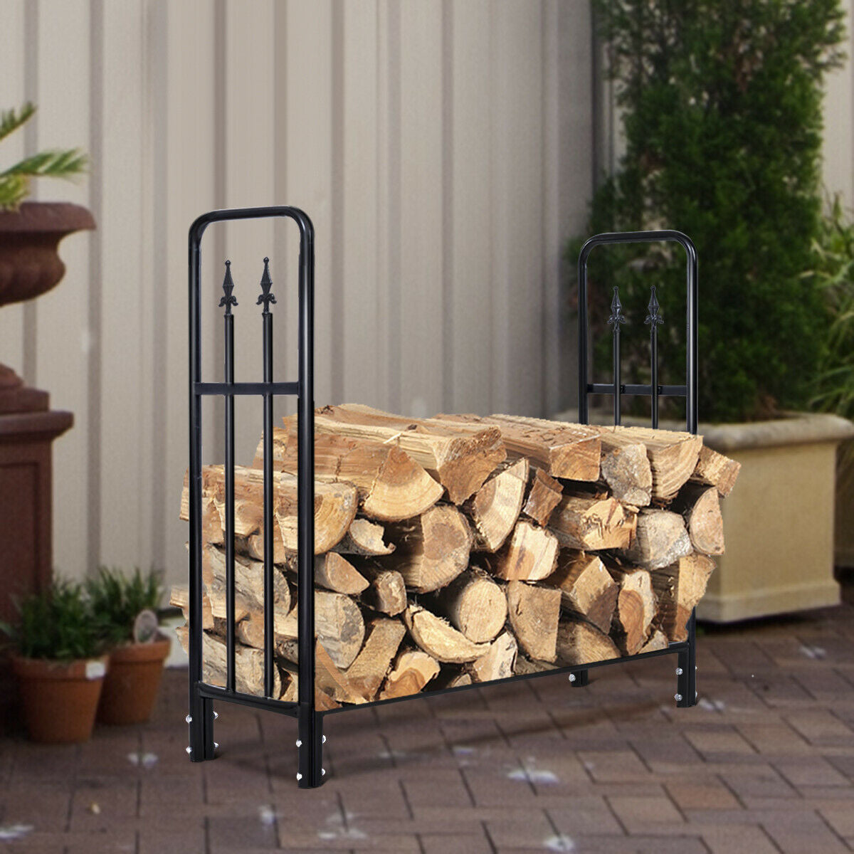 4-Feet Outdoor Firewood Storage Rack - Heavy Duty Steel