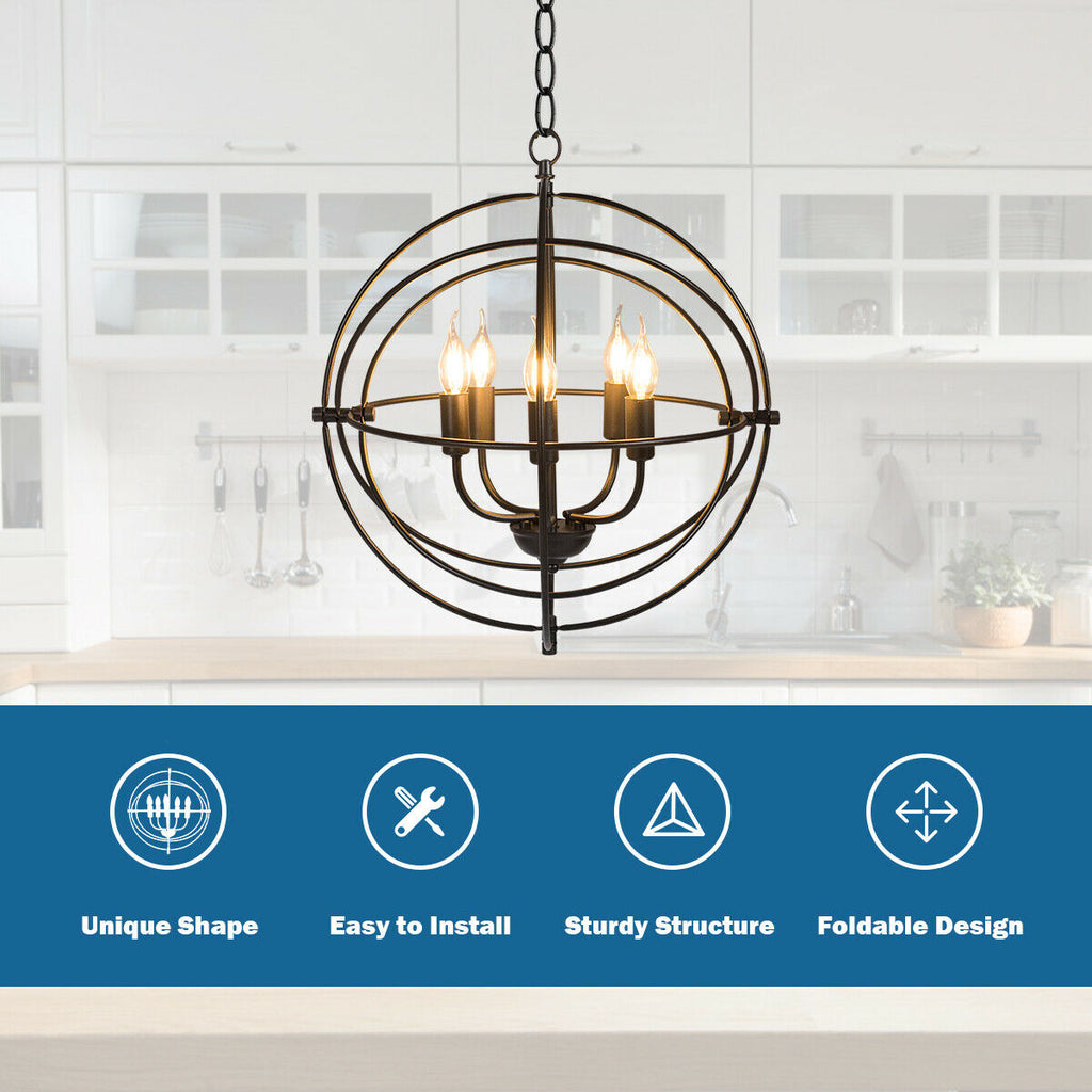 20 Inch Metal Chandelier with Pivoting Interlocking Rings - Industrial Ceiling Light