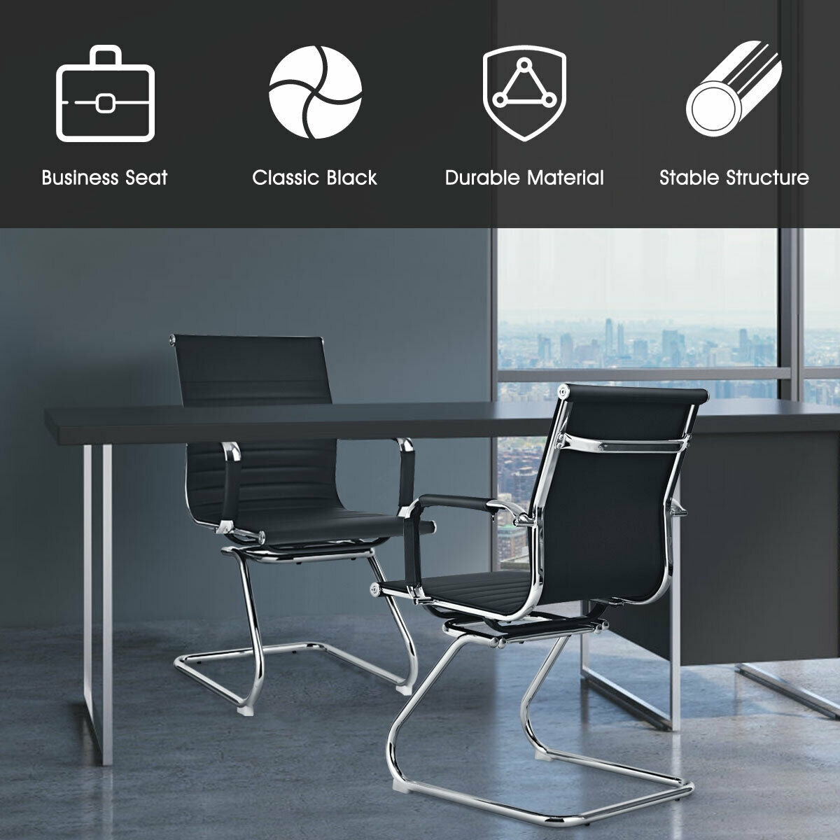 Conference Chair Set of 2 with Armrest Sleeves - Black