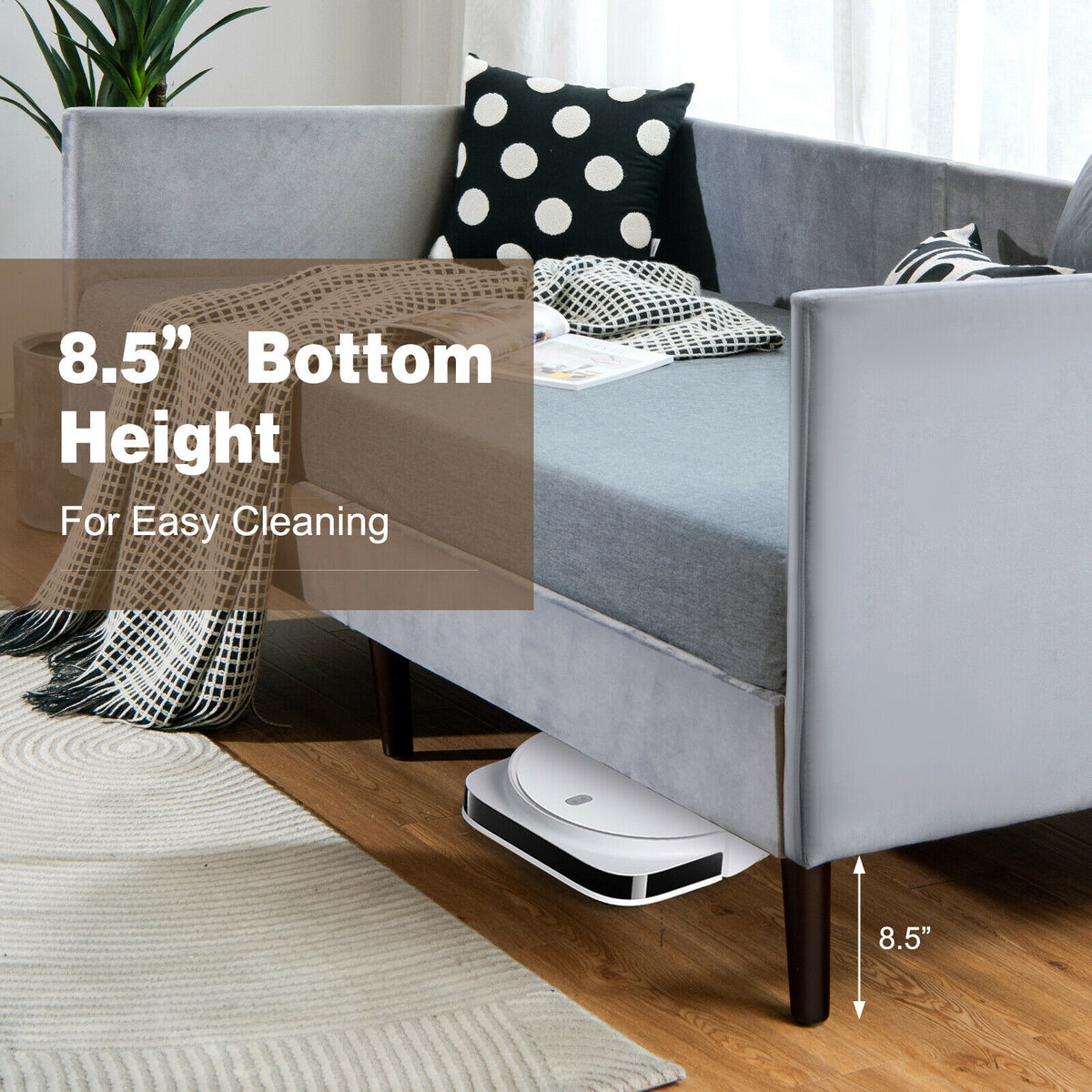 Velvet Twin Daybed Frame with Wood Slat Support – Gray