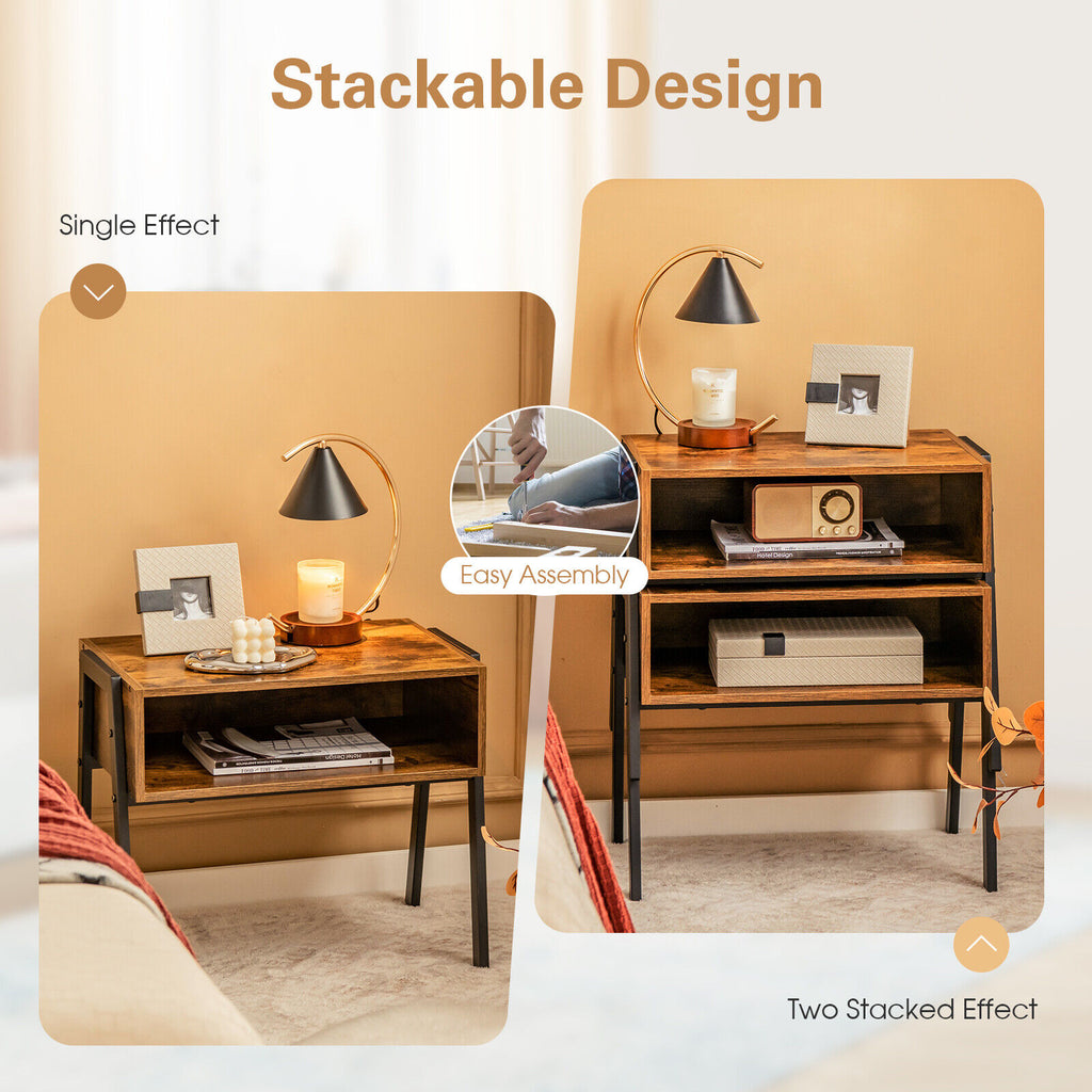Stackable Nightstand with Metal Frame - Accent Table