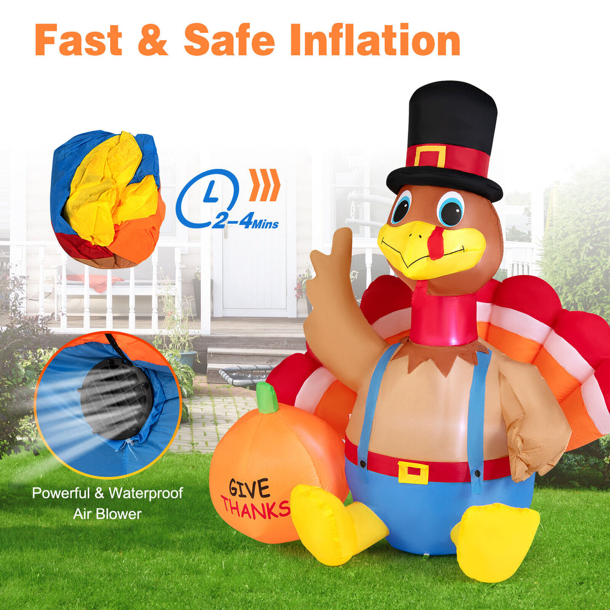 6 Feet Inflatable Thanksgiving Turkey and Pumpkin Yard Decor with Lights