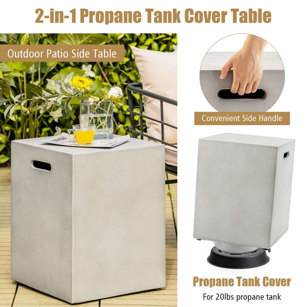 Propane Tank Cover Side Table for 20 lb Tank - Gray