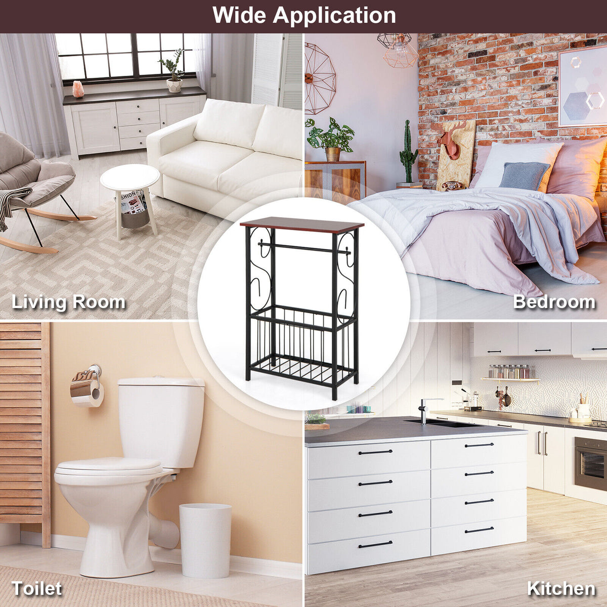 Narrow Side Table with Removable Paper Holder - Brown