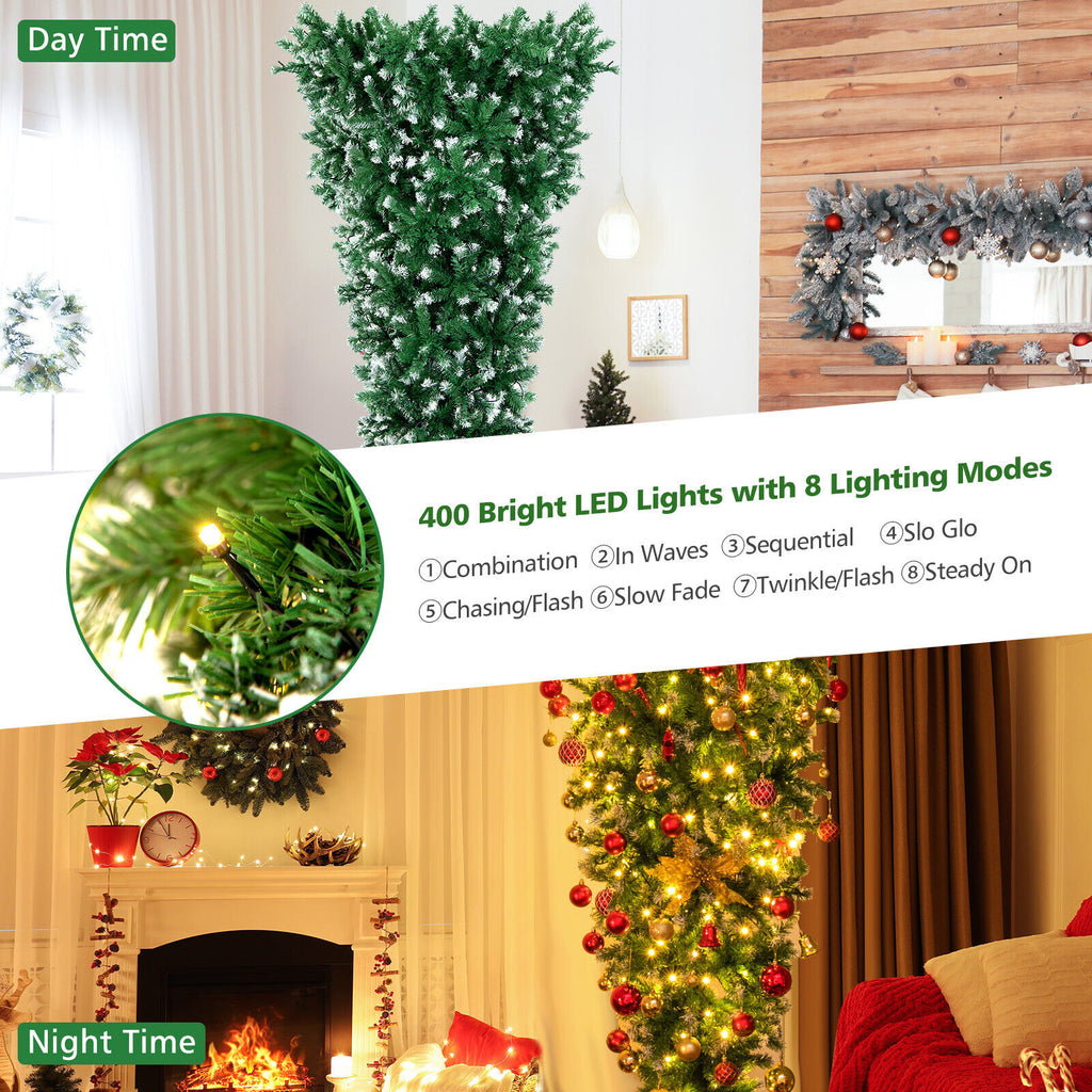 7.5 Feet Pre-Lit Upside Down Christmas Tree with 1100 Tips & 400 LED Lights - Holiday Decor