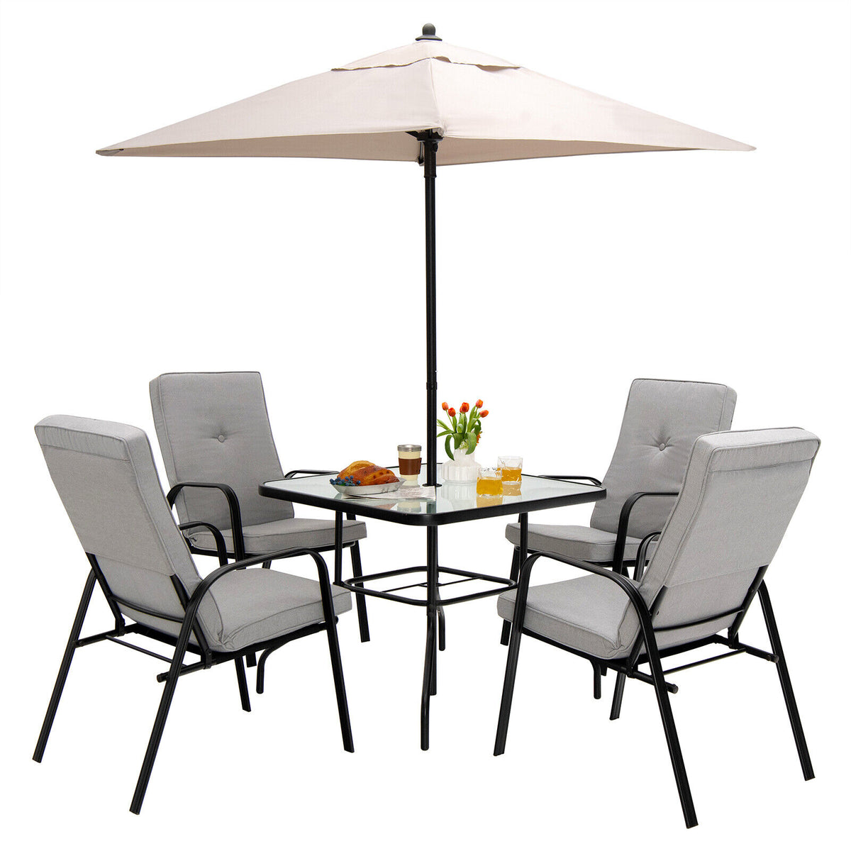35" Square Tempered Glass Patio Dining Table