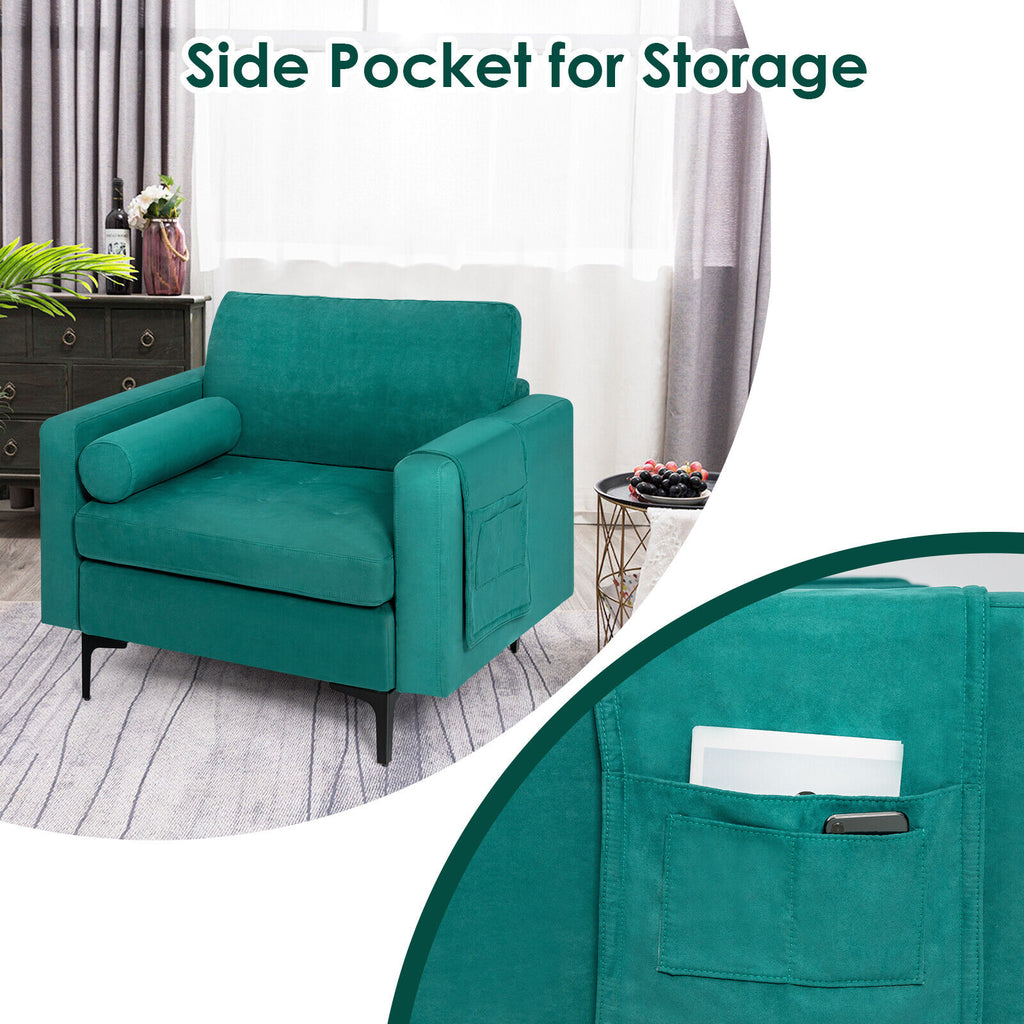 Modern Accent Chair with Storage Pocket, Teal