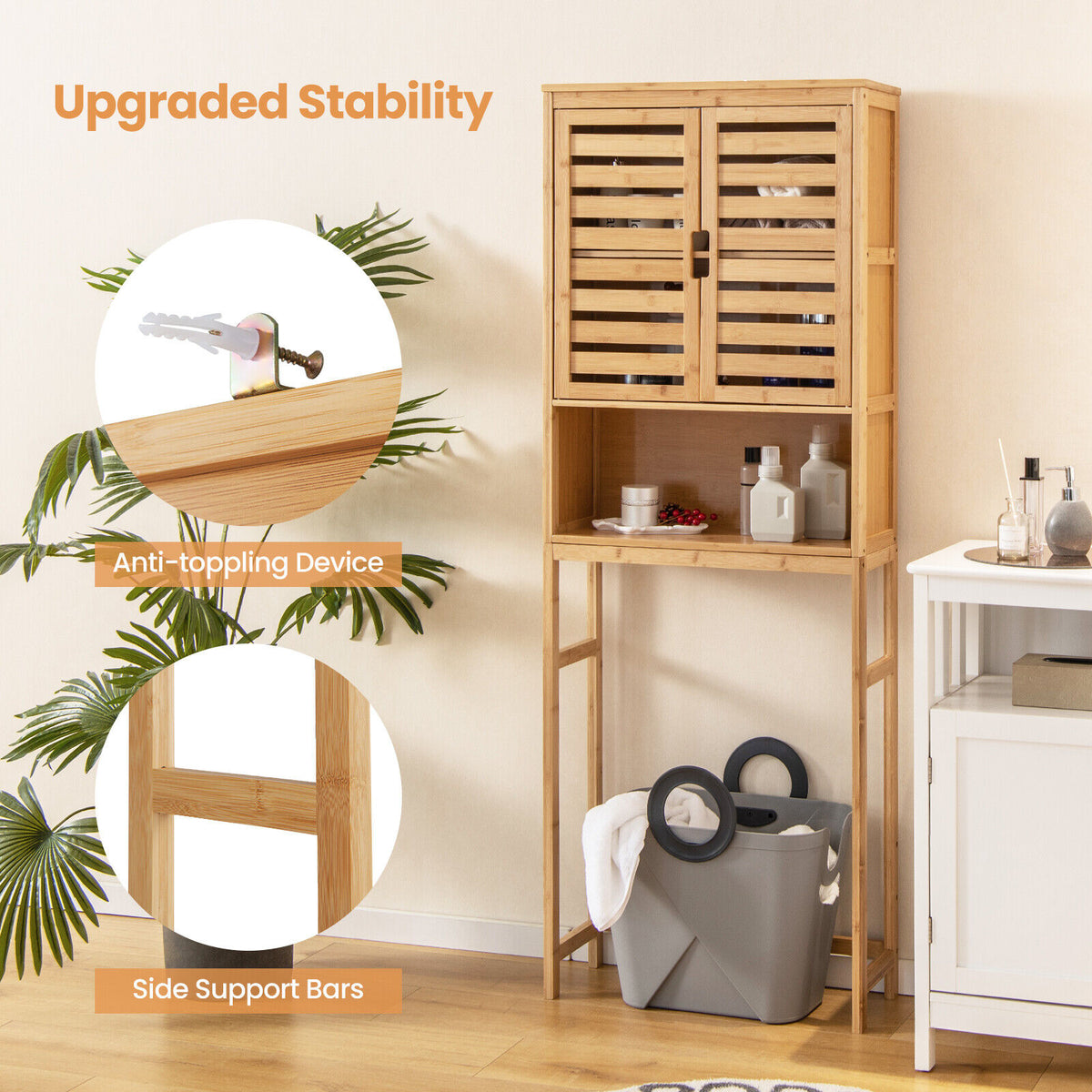 Bamboo Over-the-Toilet Storage Cabinet - 2-Door, Natural