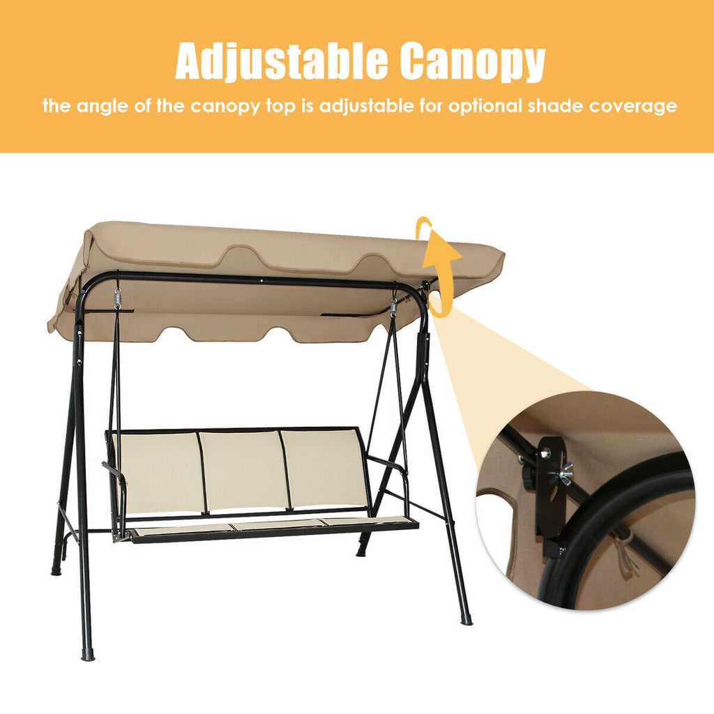 3-Person Patio Swing with Canopy – 50" x 16", Brown