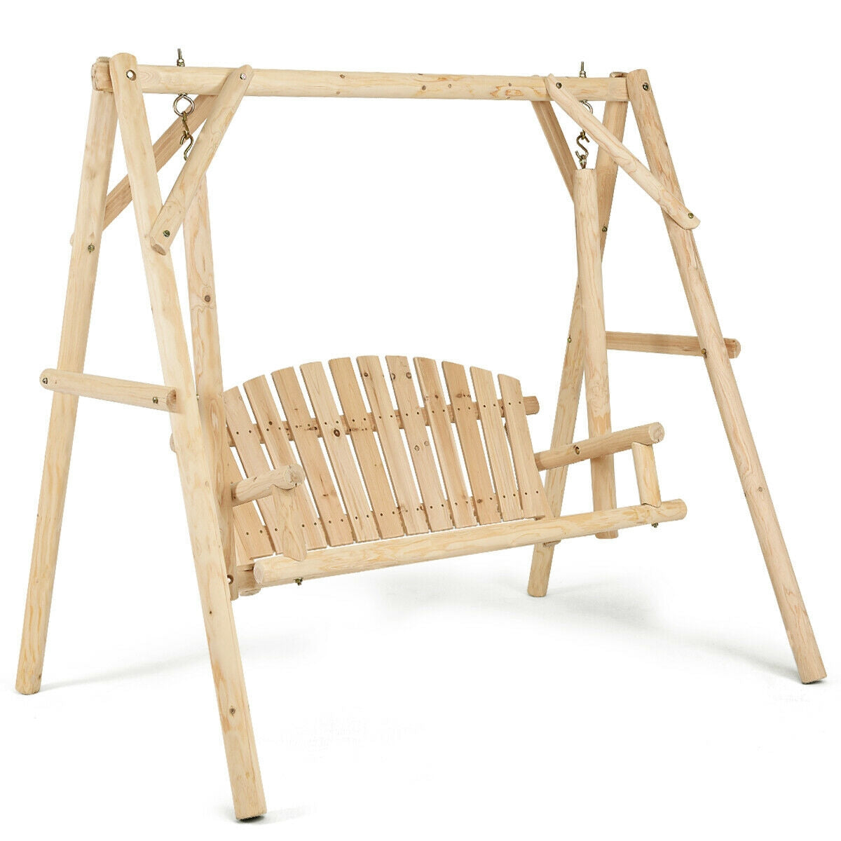 Outdoor Wooden Porch Bench Swing Chair - Rustic Curved Back