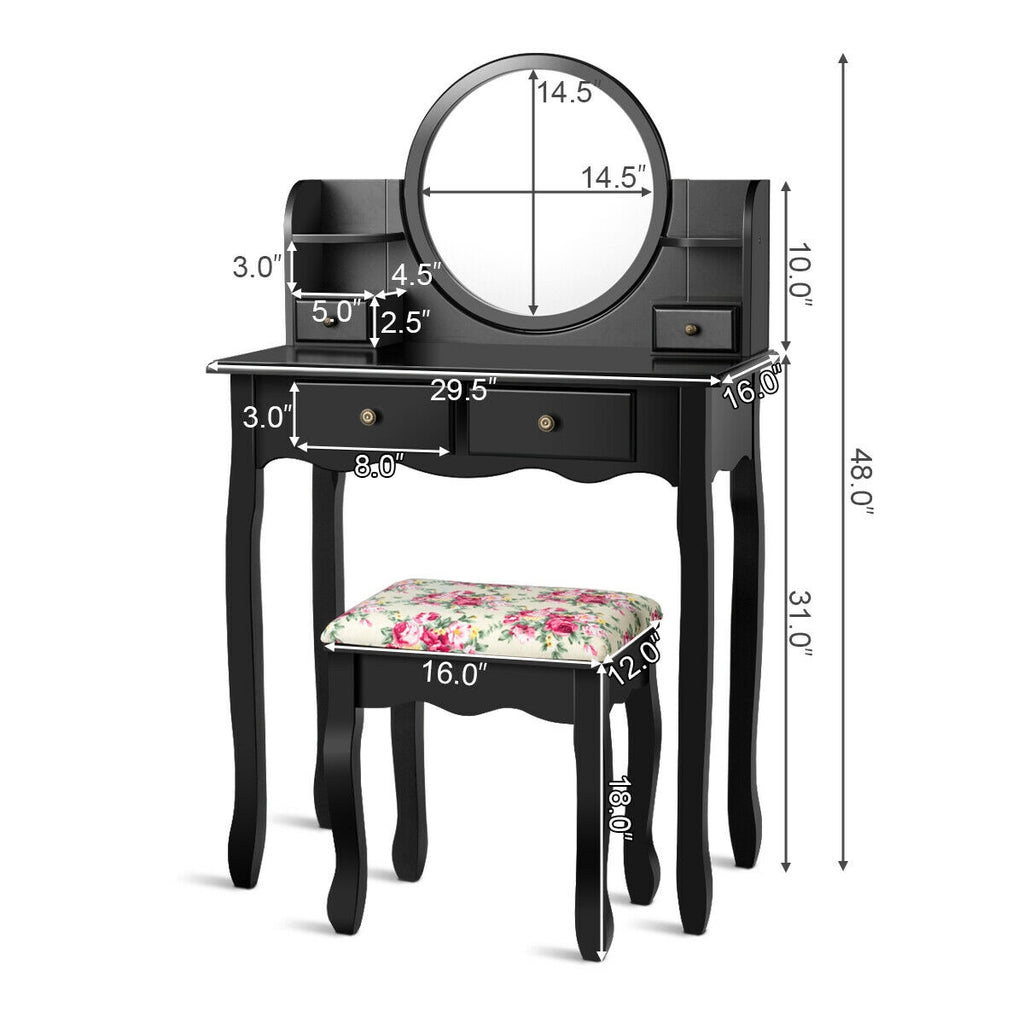 Makeup Vanity Table Set with 360° Rotating Mirror - Black
