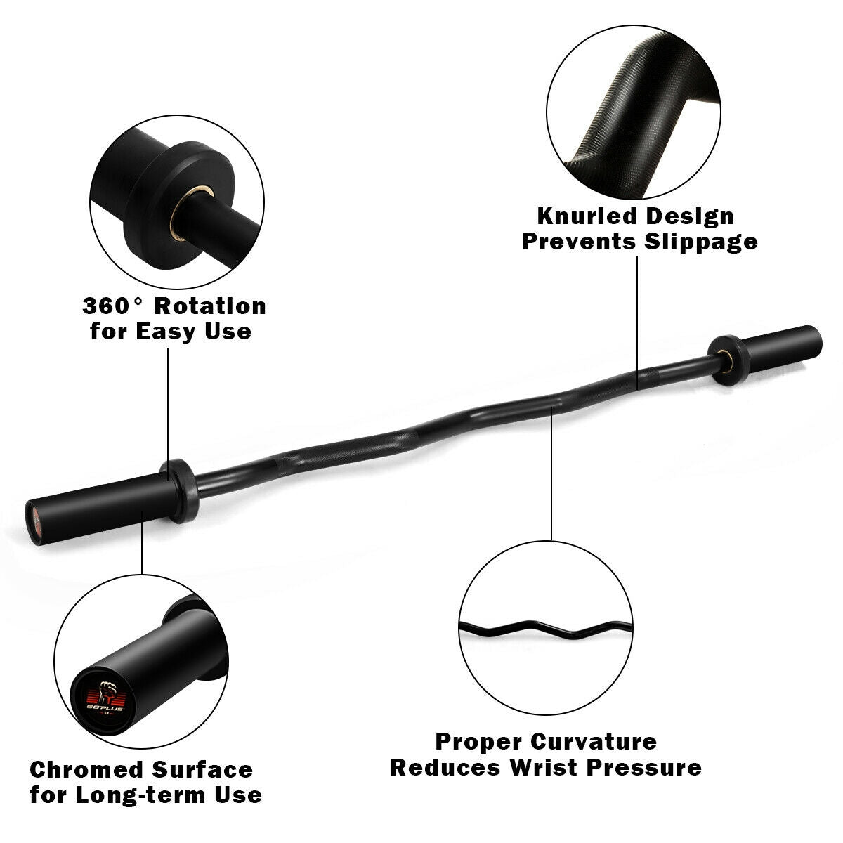 48 Inch Curved Steel Fitness Barbell for Strength Training - 400 lbs Capacity