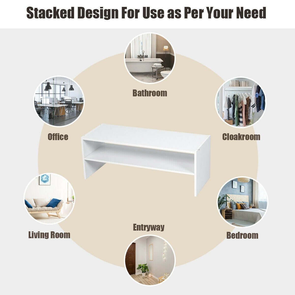 3-in-1 Wood Shoe Rack Stackable Storage Organizer - White
