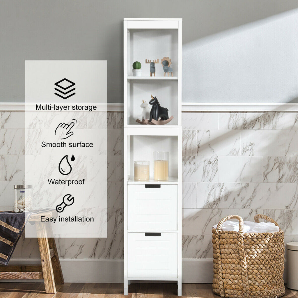 5-Tier Bathroom Floor Cabinet with 2 Drawers