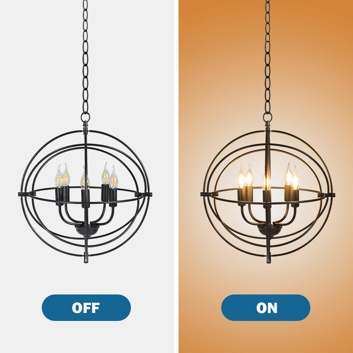 20 Inch Metal Chandelier with Pivoting Interlocking Rings - Industrial Ceiling Light