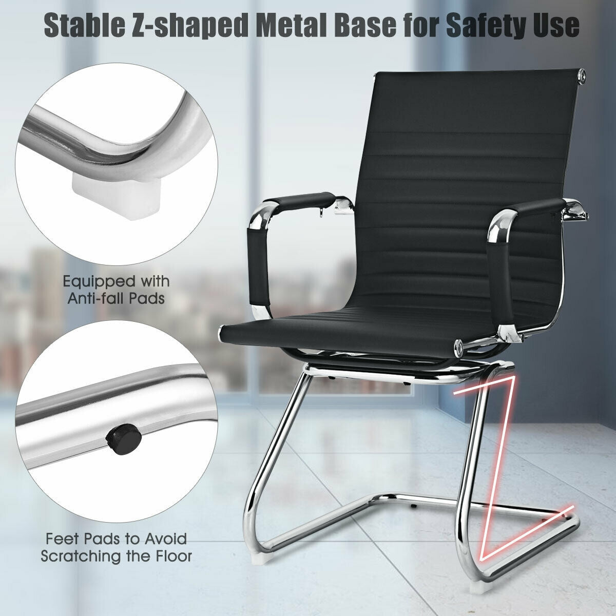 Conference Chair Set of 2 with Armrest Sleeves - Black