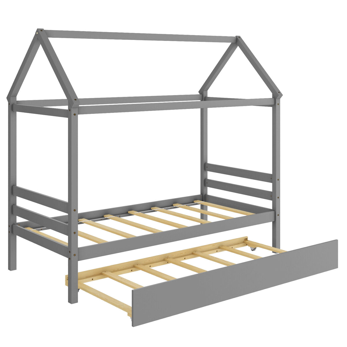 Kids Platform Bed Frame with Roof - Gray