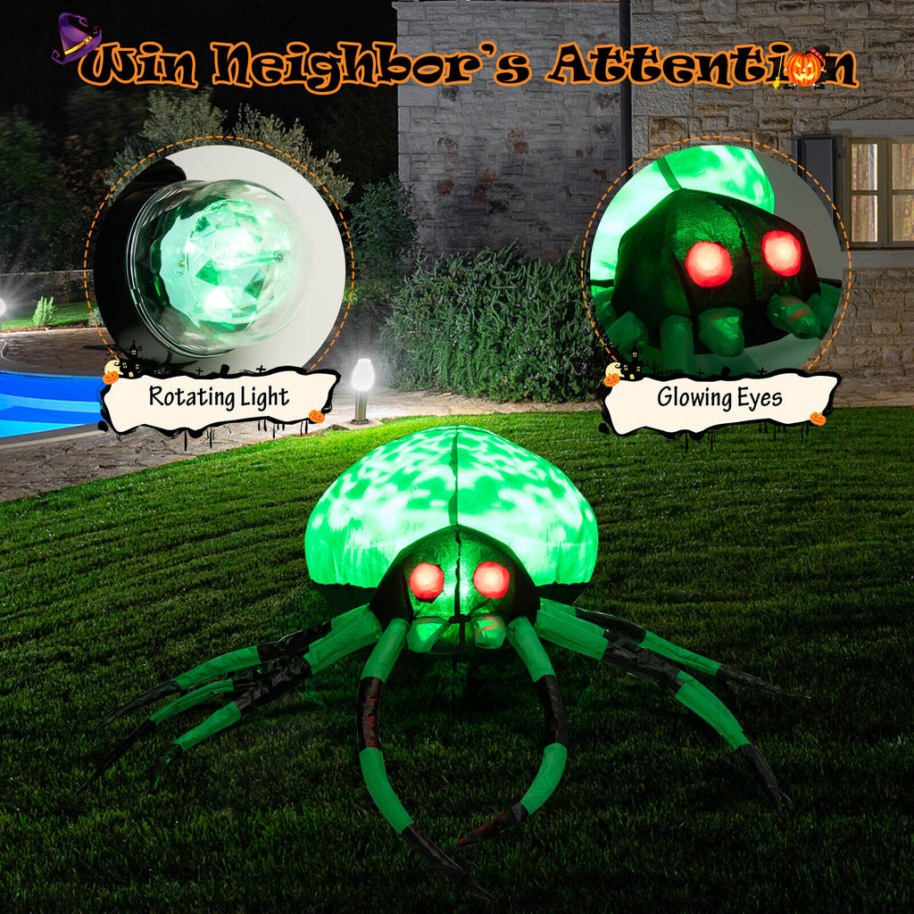 Inflatable Halloween Spider with Cobweb and LED Lights - 3.5 Feet Long Yard Decor